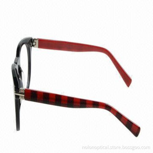 Acetate Black Front and Red Temple Acetate Frames, 49-22-140cm Sizes